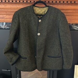Vintage Austrian Town Country Ladies Wool Jacket Green / Green and Black Jumper